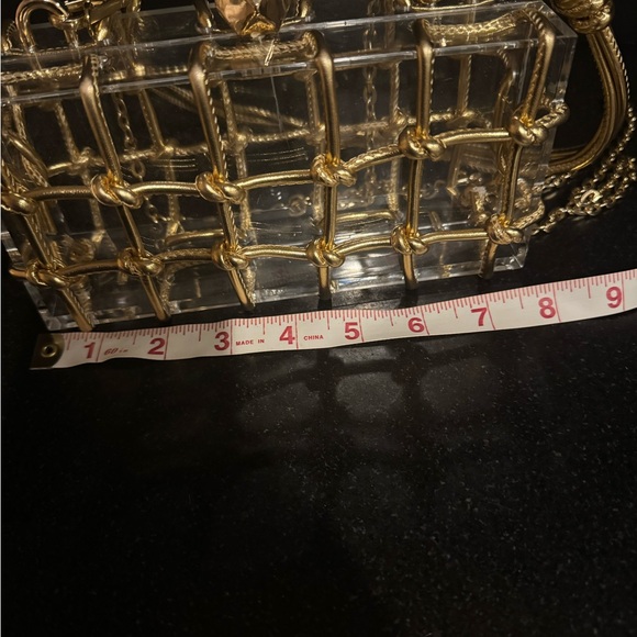 Clear Acrylic Box Clutch with Gold Chain Overlay - Picture 7 of 9